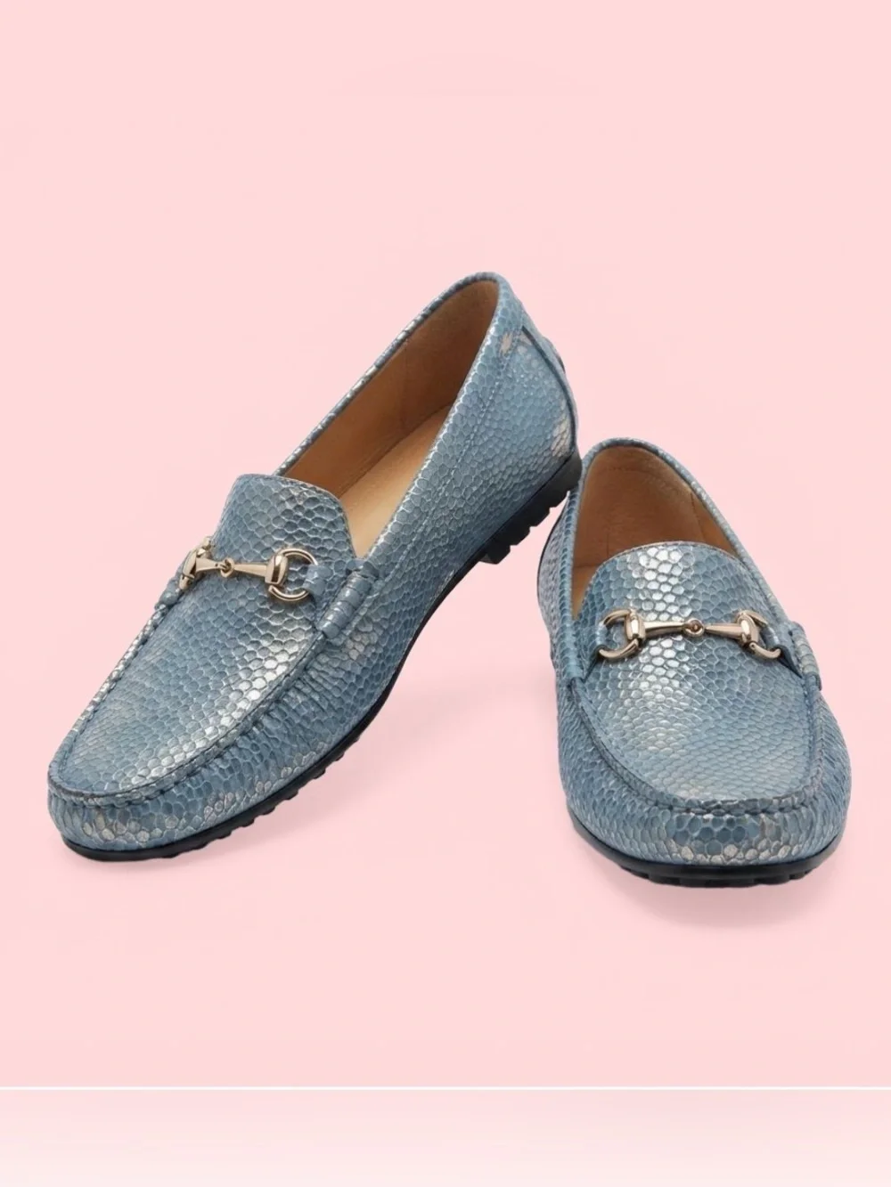 🐝 Donald J Pliner Sky Blue Honeycomb Embossed Horsebit Loafers 8.5